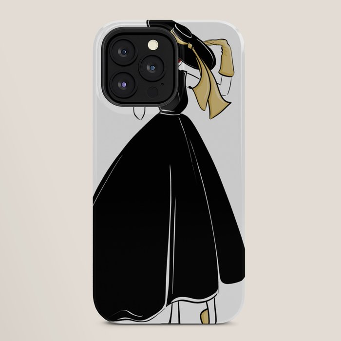1950's Inspired Fashion Illustration Black & White with Gold iPhone Case