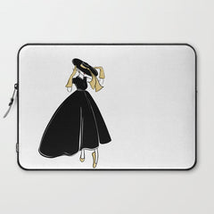 1950's Inspired Fashion Illustration Black & White with Gold Laptop Sleeve