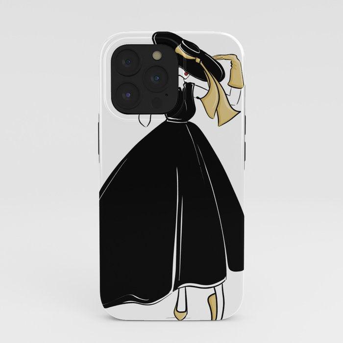 1950's Inspired Fashion Illustration Black & White with Gold iPhone Case