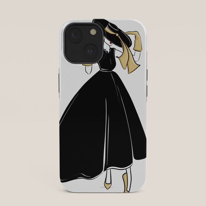 1950's Inspired Fashion Illustration Black & White with Gold iPhone Case