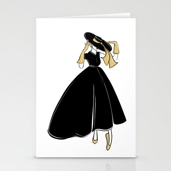 1950's Inspired Fashion Illustration Black & White with Gold Stationery Card