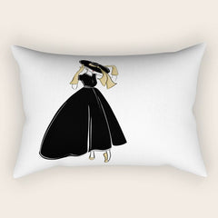1950's Inspired Fashion Illustration Black & White with Gold Rectangular Pillow