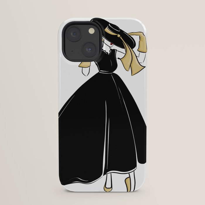 1950's Inspired Fashion Illustration Black & White with Gold iPhone Case