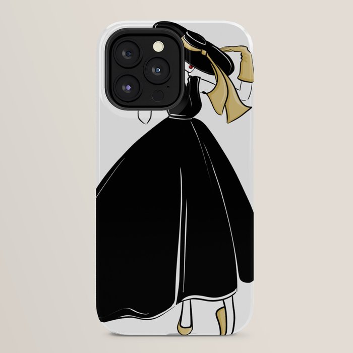 1950's Inspired Fashion Illustration Black & White with Gold iPhone Case