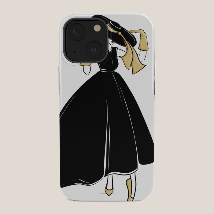1950's Inspired Fashion Illustration Black & White with Gold iPhone Case