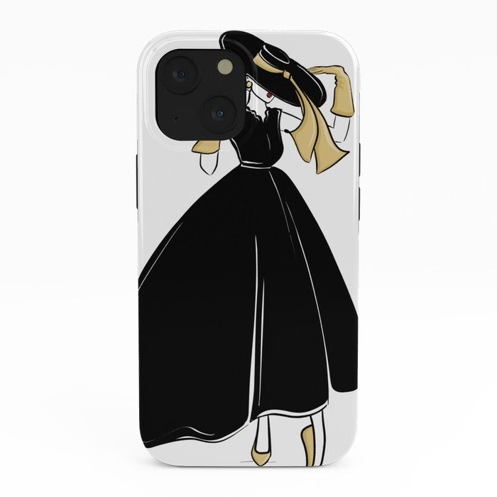 1950's Inspired Fashion Illustration Black & White with Gold iPhone Case
