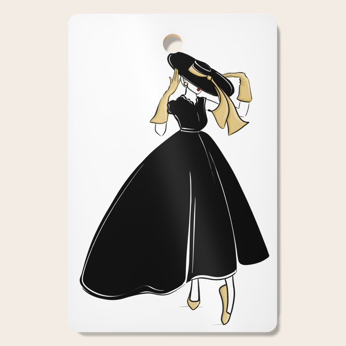 1950's Inspired Fashion Illustration Black & White with Gold Cutting Board