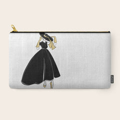 1950's Inspired Fashion Illustration Black & White with Gold Carry All Pouch