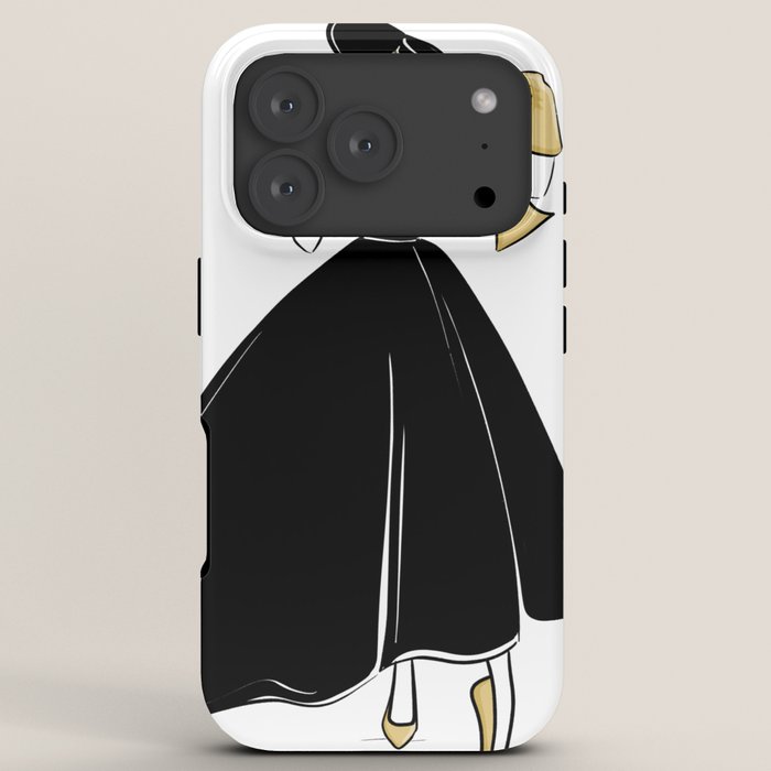 1950's Inspired Fashion Illustration Black & White with Gold iPhone Case