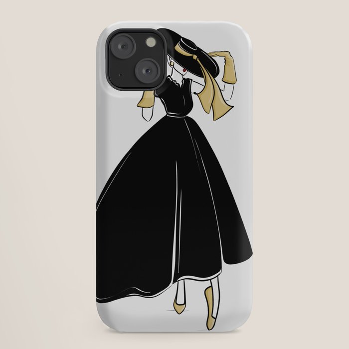 1950's Inspired Fashion Illustration Black & White with Gold iPhone Case