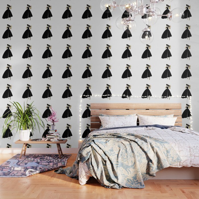 1950's Inspired Fashion Illustration Black & White with Gold Wallpaper