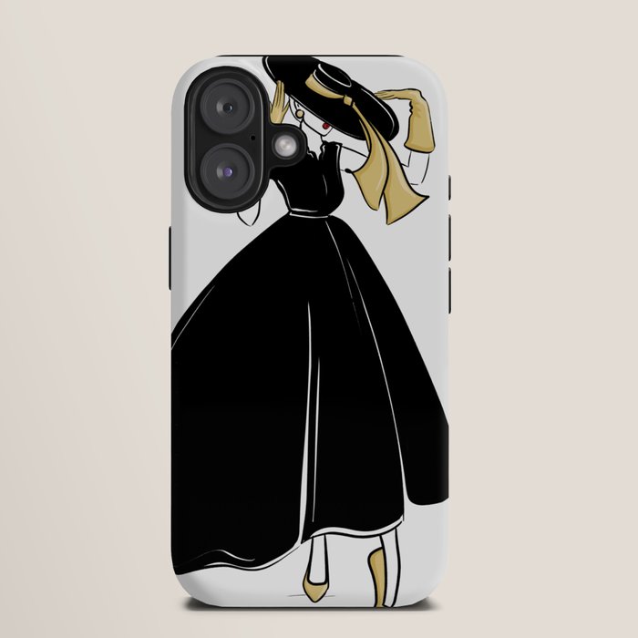 1950's Inspired Fashion Illustration Black & White with Gold iPhone Case