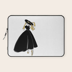 1950's Inspired Fashion Illustration Black & White with Gold Laptop Sleeve