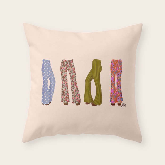 1970s Bellbottom Bliss Retro Fashion Throw Pillow
