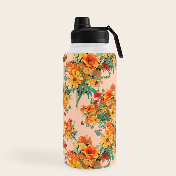 70s Pastel Floral on pink blush Boho Water Bottle