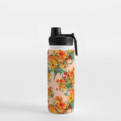 70s Pastel Floral on pink blush Boho Water Bottle
