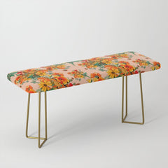 70s Pastel Floral on pink blush Boho Bench