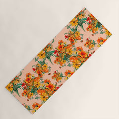 70s Pastel Floral on pink blush Boho Yoga Mat