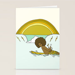 "buttons" kaluhiokalani 70s surf legend // retro surf art by surfy birdy Stationery Card