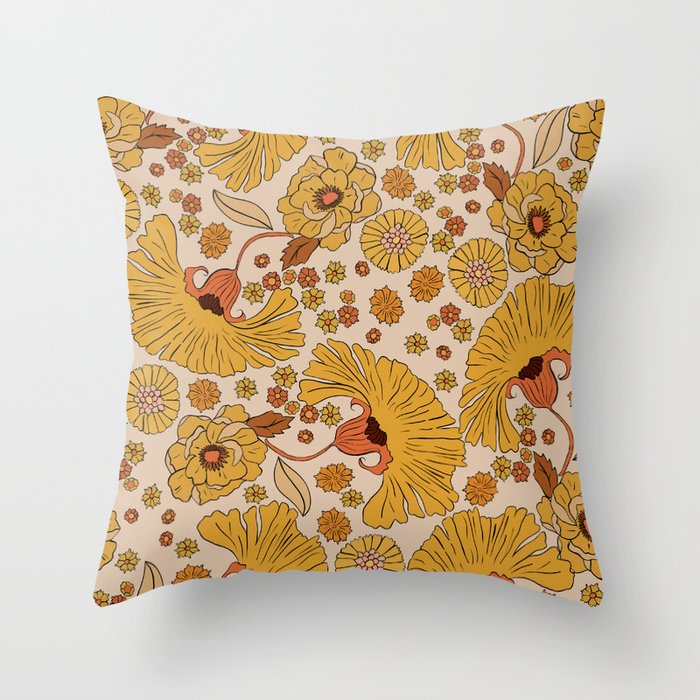 70s Floral Pattern Throw Pillow