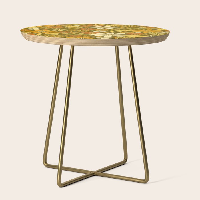 1970s Retro Flowers Pattern in Yellow, Orange & Olive Green Side Table