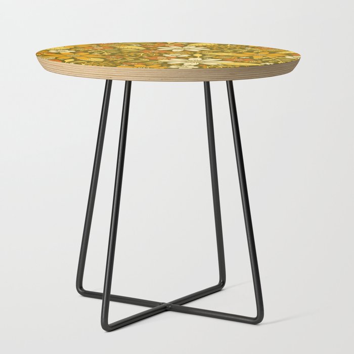 1970s Retro Flowers Pattern in Yellow, Orange & Olive Green Side Table