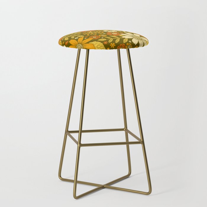1970s Retro Flowers Pattern in Yellow, Orange & Olive Green Stool