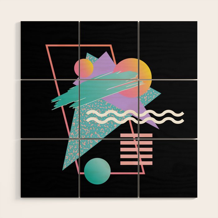 80s Retrowave Design - Memphis Pattern 135 Wood Wall Art