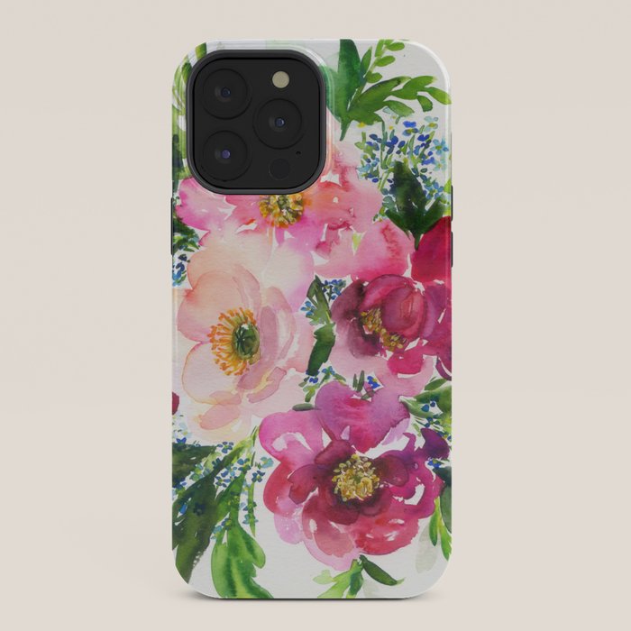 5 pink peonies in watercolor iPhone Case