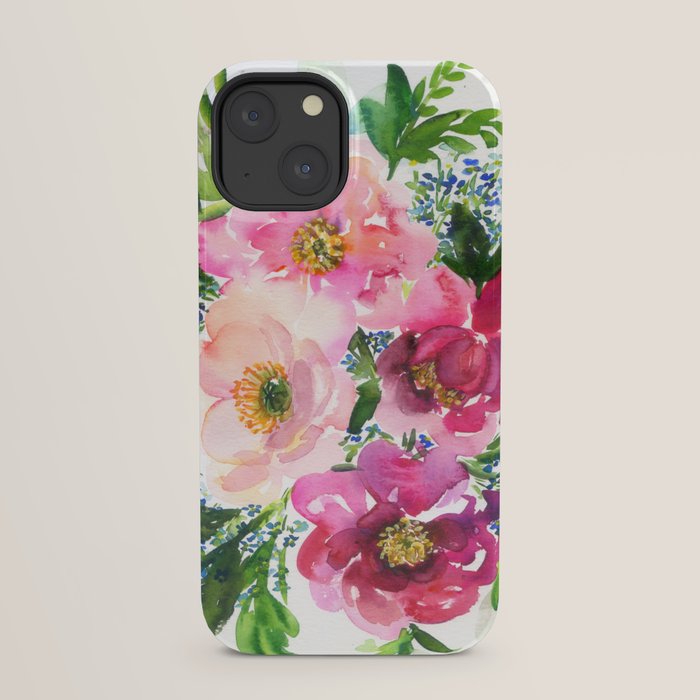 5 pink peonies in watercolor iPhone Case