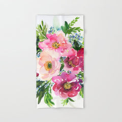 5 pink peonies in watercolor Bath Towel