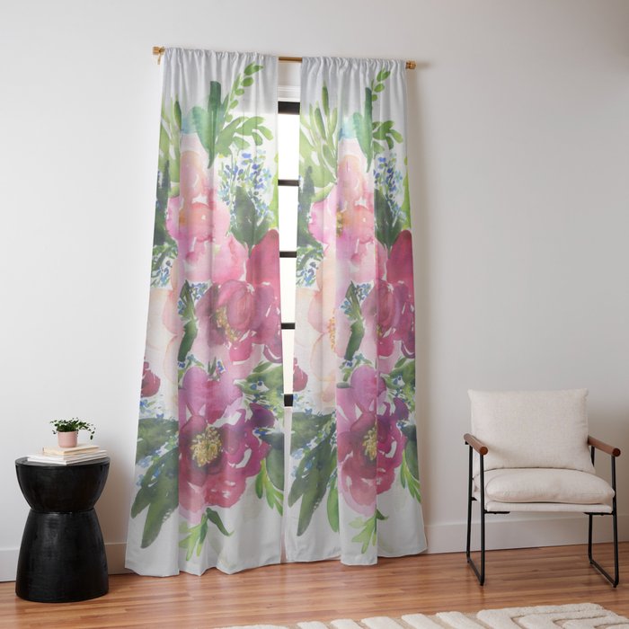 5 pink peonies in watercolor Window Curtain