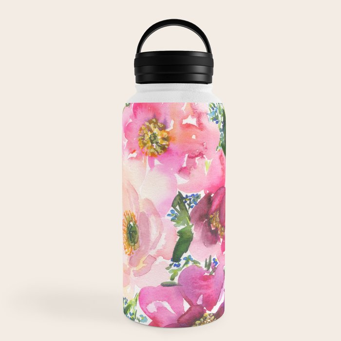 5 pink peonies in watercolor Water Bottle