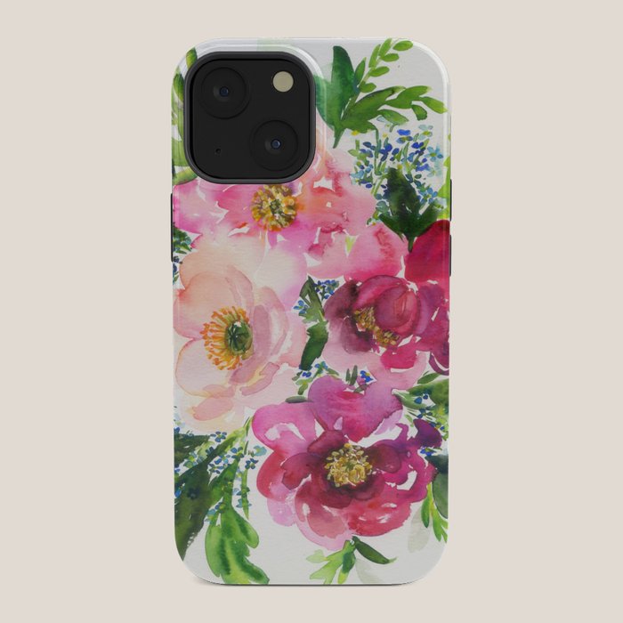 5 pink peonies in watercolor iPhone Case