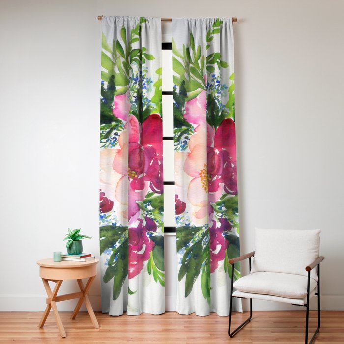 5 pink peonies in watercolor Window Curtain