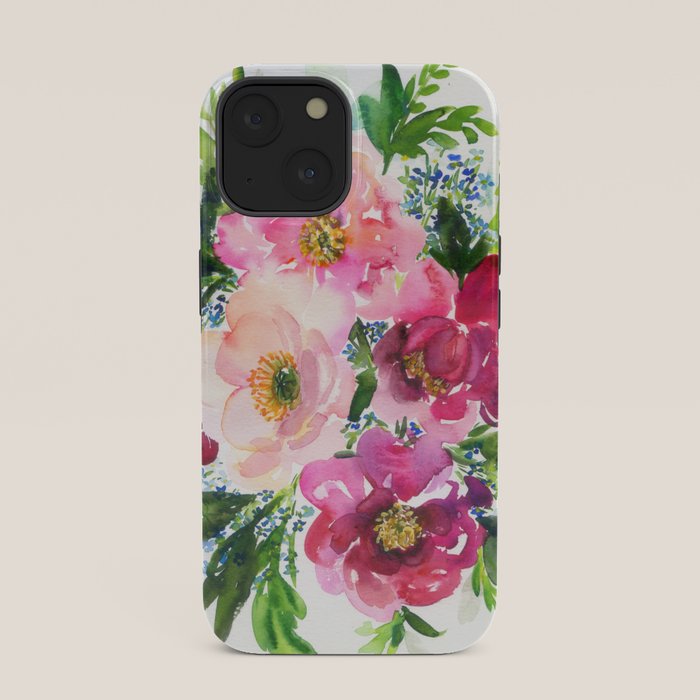 5 pink peonies in watercolor iPhone Case