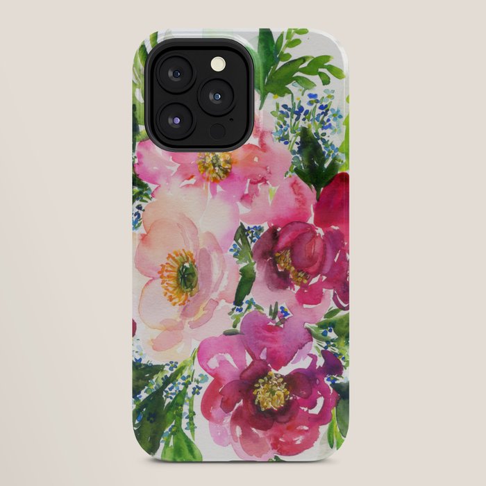 5 pink peonies in watercolor iPhone Case