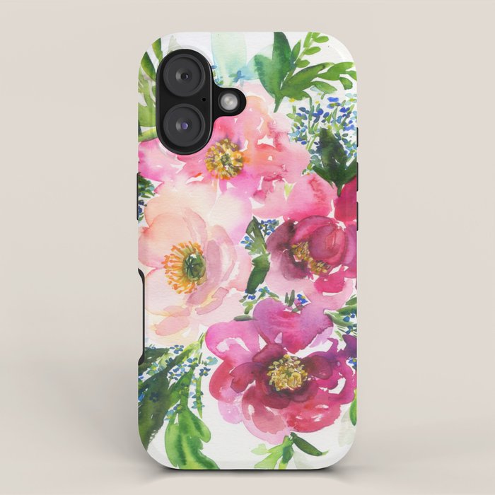 5 pink peonies in watercolor iPhone Case