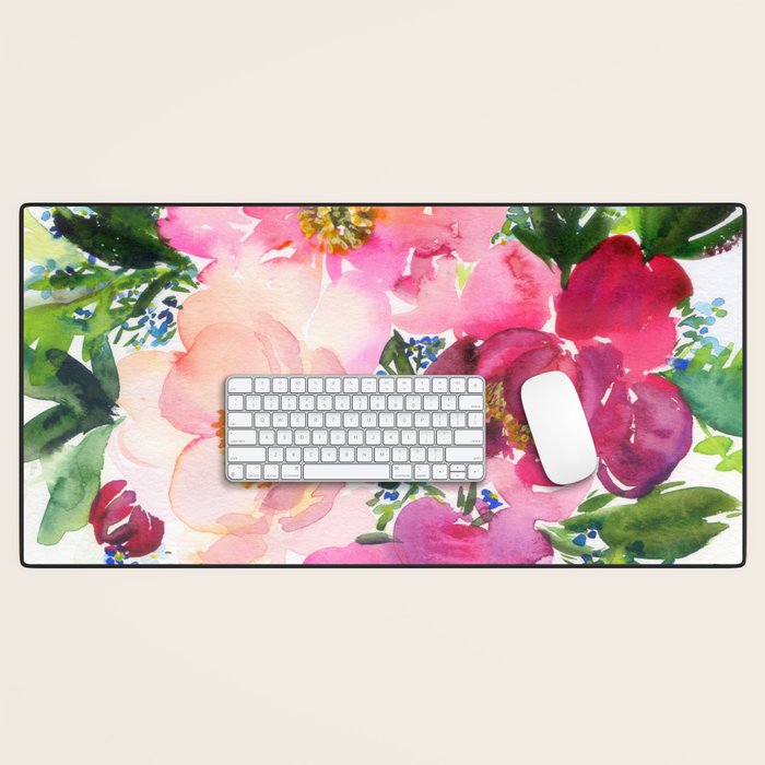 5 pink peonies in watercolor Desk Mat