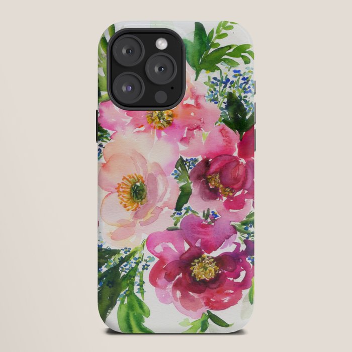 5 pink peonies in watercolor iPhone Case