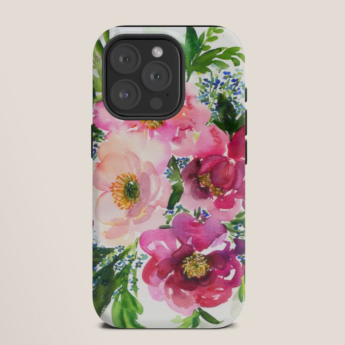 5 pink peonies in watercolor iPhone Case