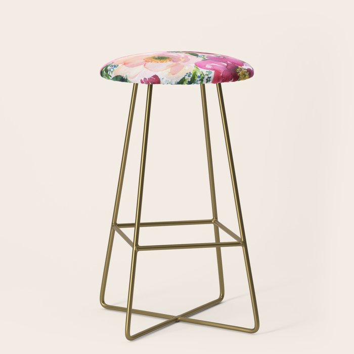 5 pink peonies in watercolor Stool