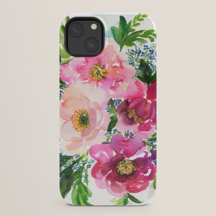 5 pink peonies in watercolor iPhone Case