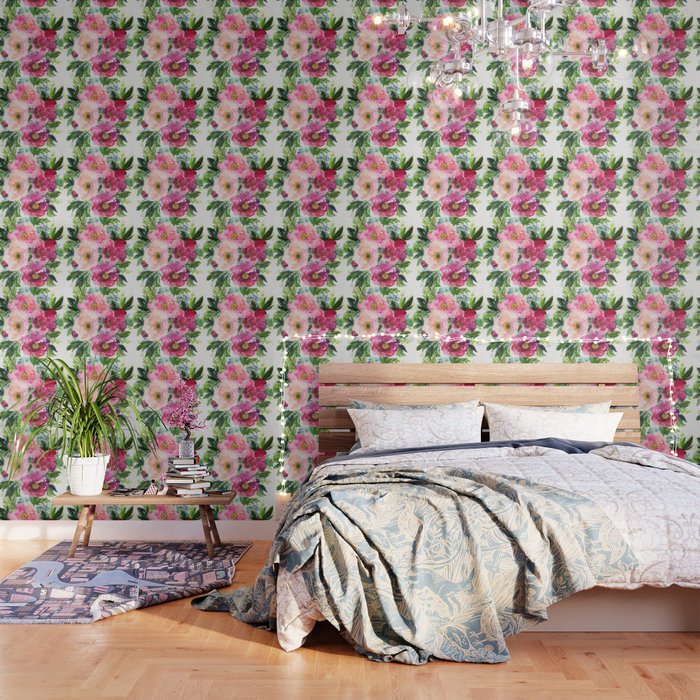 5 pink peonies in watercolor Wallpaper