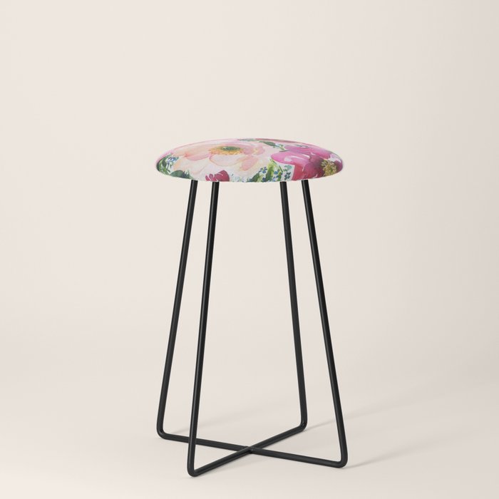 5 pink peonies in watercolor Stool
