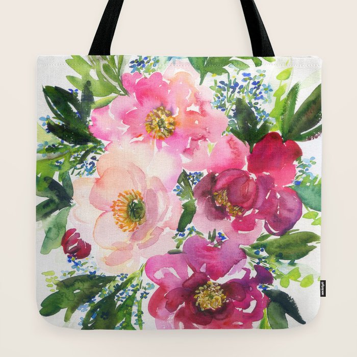 5 pink peonies in watercolor Tote Bag