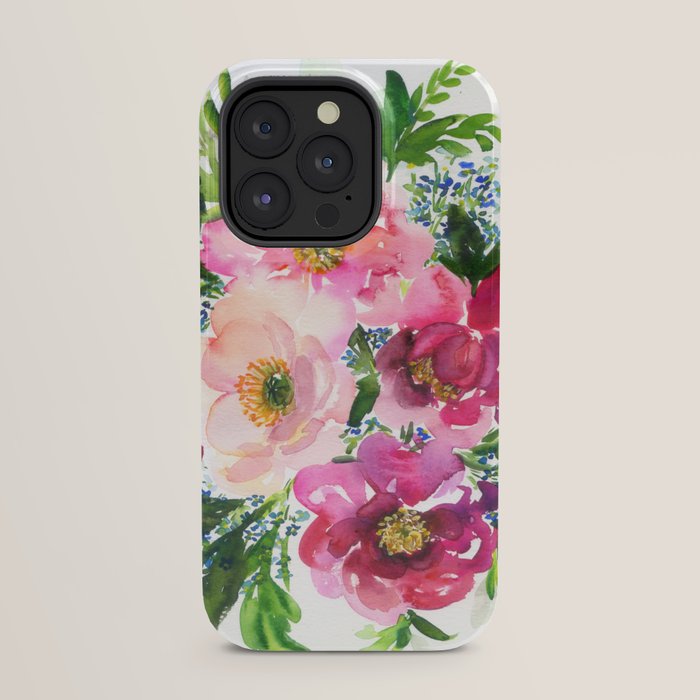 5 pink peonies in watercolor iPhone Case