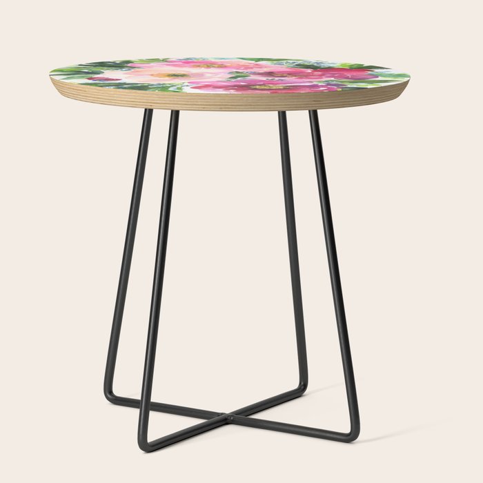 5 pink peonies in watercolor Side Table