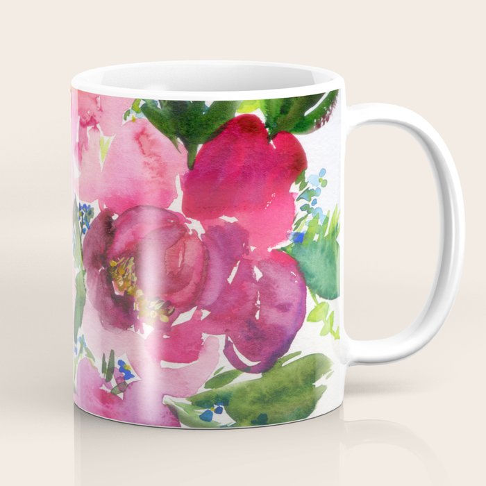 5 pink peonies in watercolor Coffee Mug