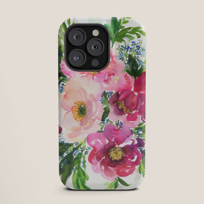 5 pink peonies in watercolor iPhone Case
